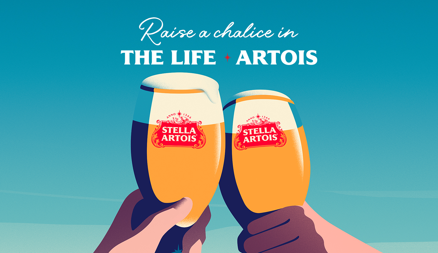 Illustration of two Stella Artois chalices being clinked together - Raise a chalice in The Life Artois